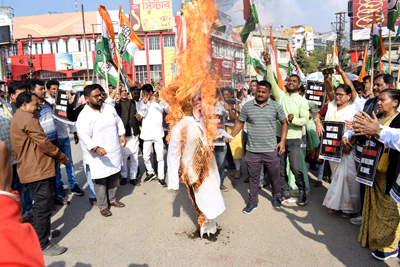 Congress organised a protest in Agartala on December 21 and burn effigy of PM Modi protesting against renaming of MGNREGA scheme.